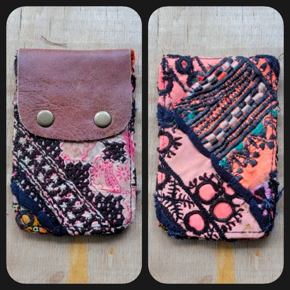 🍄🪬 Free People Boho Embroidered Repurposed vtg banjara hippie Wallet card case